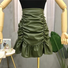 Корейские Kawaii плиссированные юбки женские зимние с высокой талией из искусственной кожи юбки женские большие размеры черная мини-юбка jupe femme