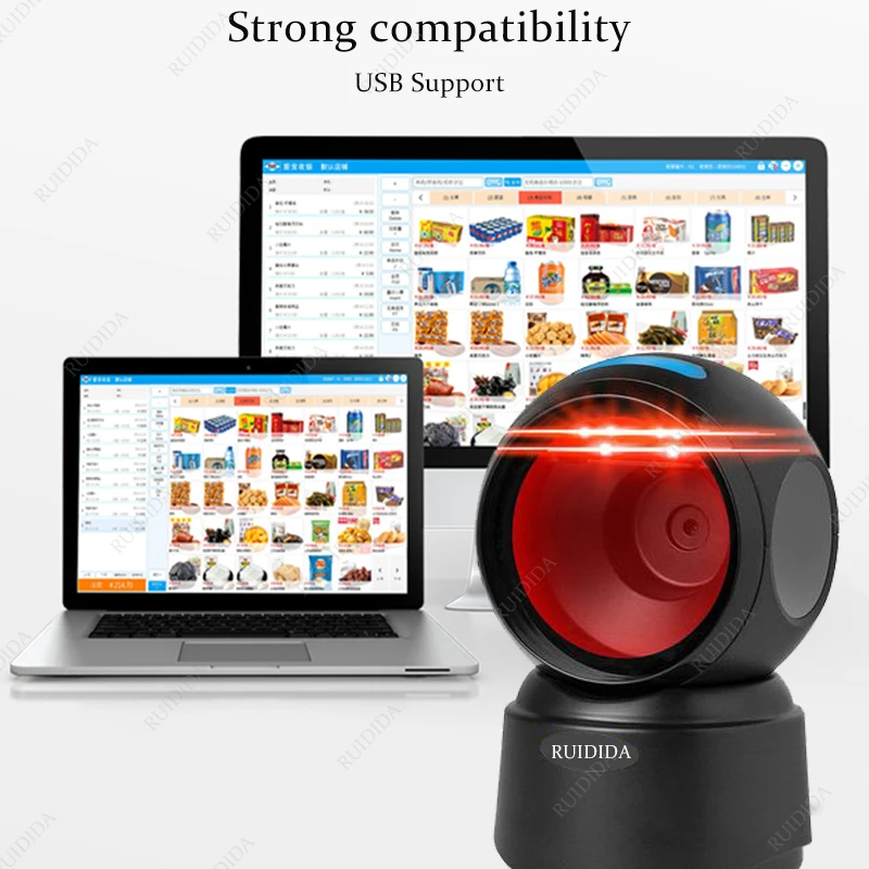 1D/2D Desktop Barcode Scanner Omnidirectional USB Wired Barcode Reader Platform Scanner Automatic Sensing Scanning for Store PDF