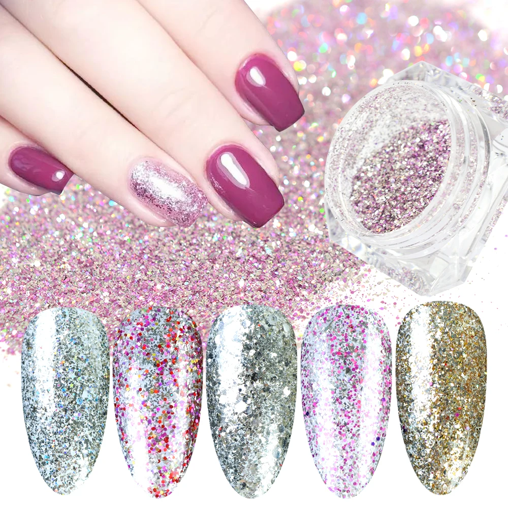 1 коробка голографическое погружение ногтей Блеск порошок лазер Серебро Золото