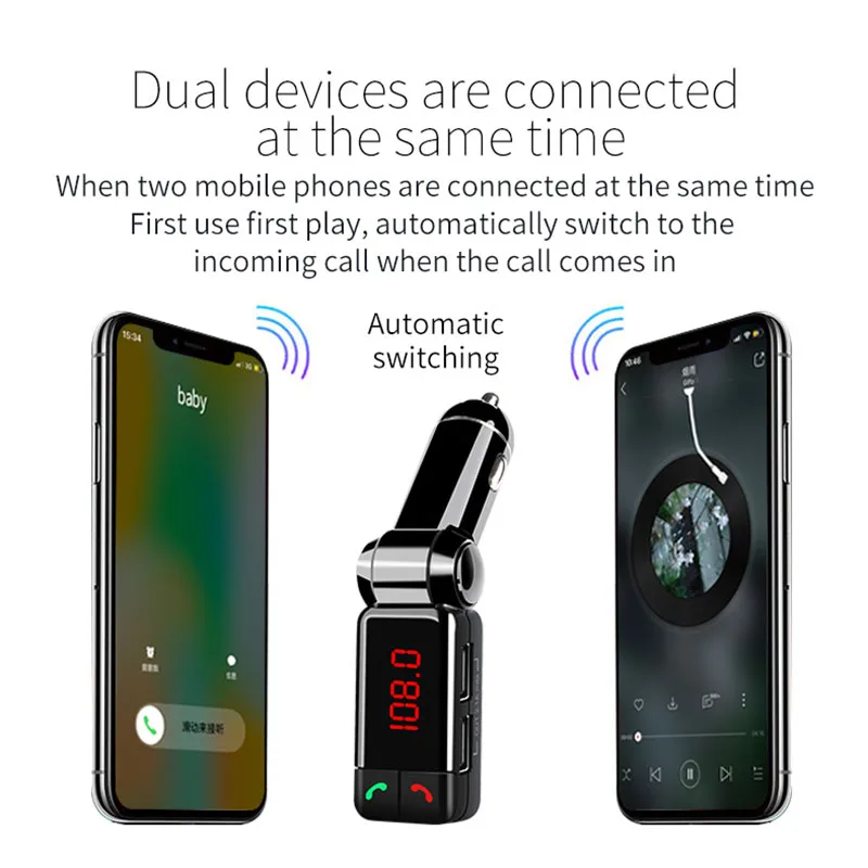 Автомобильный Bluetooth передатчик BC06B ЖК дисплей MP3 FM SD USB зарядное устройство