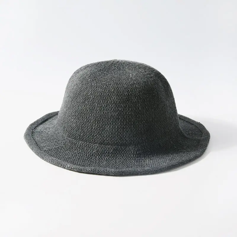 Dark gray Однотонная вязаная женская Шапка-бини, милая девочка, фетровая шляпа, Шерстяная Смесь, осенняя теплая шапка, элегантная женская модная шапка, Складная регулируемая - Цвет: Dark gray