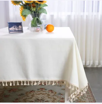 

Solid color tablecloth cotton and linen simple tassel square coffee table dining table home fresh garden tablecloth decoration