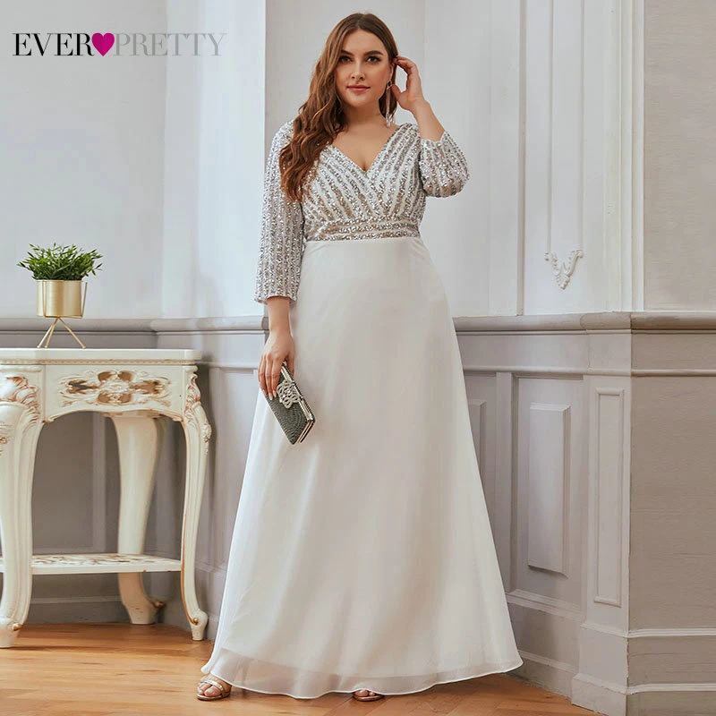 Вечерние платья с блестками размера плюс Ever Pretty рукавом 3/4 а силуэта двойным v