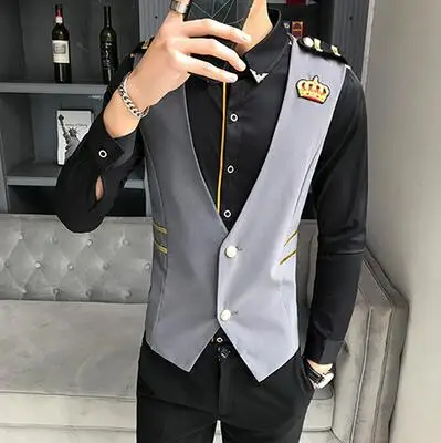 LP780 Gray Новинка, мужские тонкие жилеты KTV, мужские костюмы, жилет для ночного клуба, диджей, DS, корейский стиль, рабочая одежда, красивая куртка - Цвет: LP780 Gray