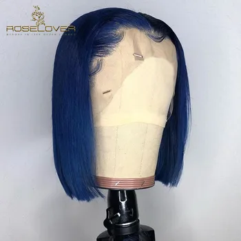 

Blue Straight Bob Wigs High Ratio Deep Part 13*6 Lace Front Human Hair Wigs Pre Plucked with Baby Hair Lace Wigs Peruvian Remy