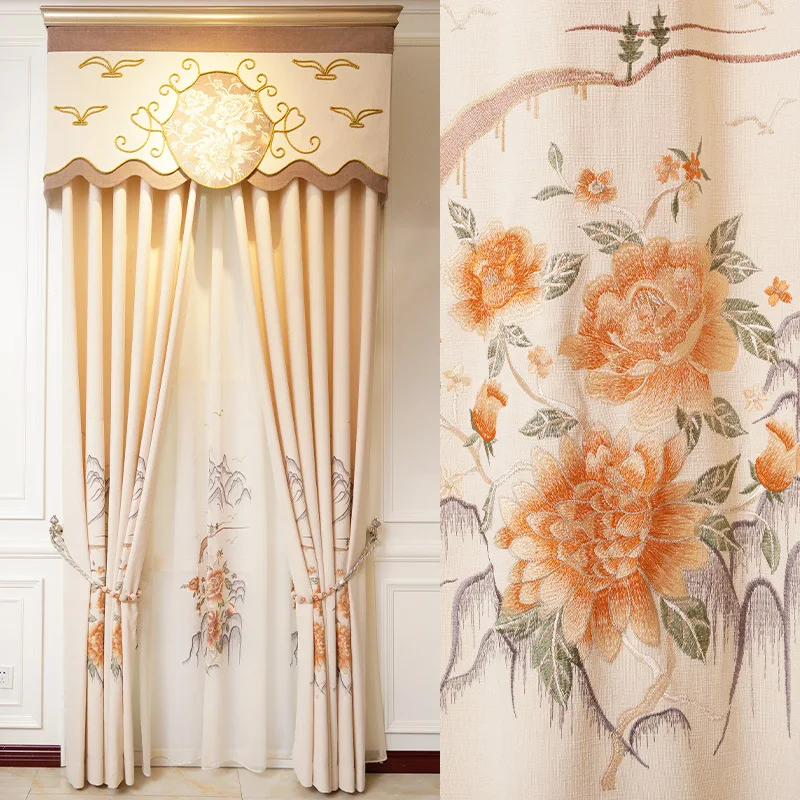 

New Style Living Room Bedroom Modern Minimalist Chenille Blackout Curtains Customized Finished Embroidered Curtain Fabric