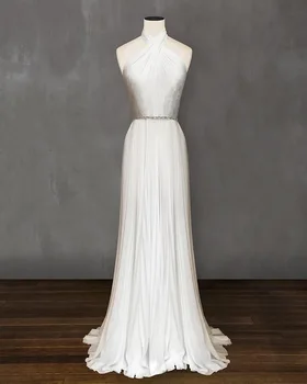 

BacklakeGirls New Floor Length Graduation Evening Party Dress Sexy Halter Neck Sleeveless Chiffon Evening Dress Dluga Sukienka