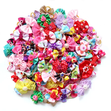 20PCS Spring Dog Hair Bows for Puppy Yorkshirk Small Dogs Hair Accessories Grooming Bows Rubber Bands