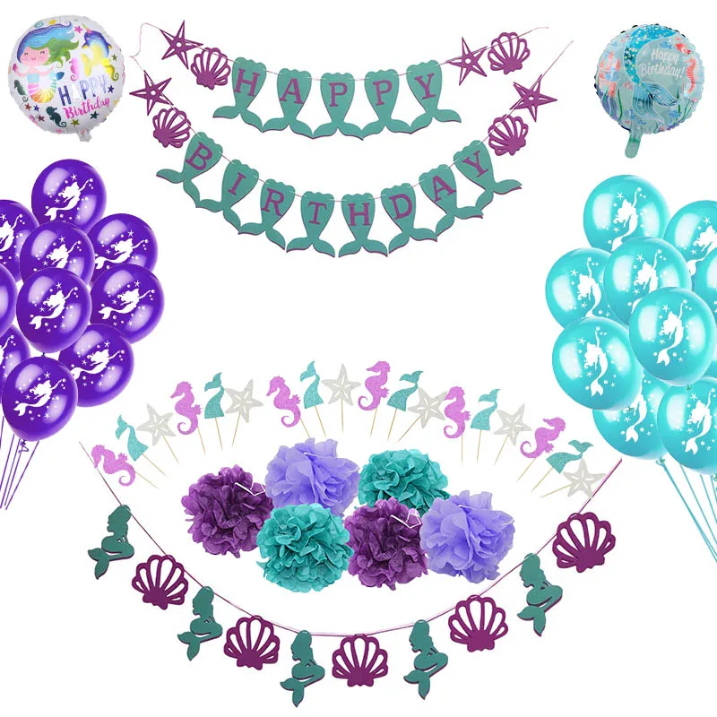 Тема Русалочка вечерние металлические фольга хвост русалки воздушный шар бумага Гирлянда для Свадьбы Дети День рождения украшения поставки