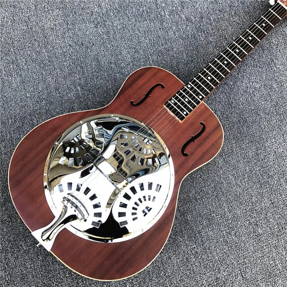 Grote Brown Hollow body Electric Guitar,Facotry Custom Metal top Mini Humbucker Resonator Steel guitara,Free shipping