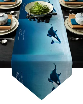 

Whale Ocean Blue Table Runner Table Flag Home Party Decorative Tablecloth Table Runners