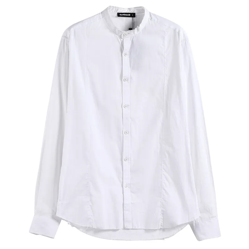 GustOmerD Новая Осенняя модная дизайнерская рубашка с кисточками, мужские рубашки с воротником-стойкой, приталенные мужские рубашки с длинным рукавом из хлопка, мужские рубашки - Цвет: white