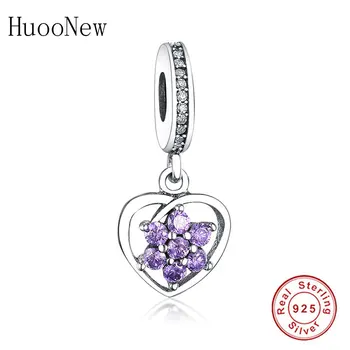 

Fit Original Pandora Charm Bracelet Necklace 925 Sterling Silver Forget Me not the Flower Purple Beads Pendant Making Berloque