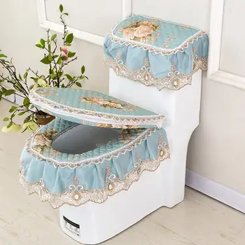 

3Pcs Flower Lace Toilet Seat Cushion U Shape Lid Cover Set Home Bathroom Decor