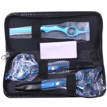 

5Pcs 6 Inches Hairdressing Scissors Flat Scissors Teeth Scissors Hair Cutter Barber Tool Black