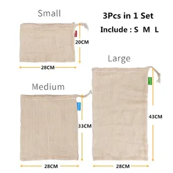 Eco-Friendly Reusable Cotton Mesh Produce Bags (3 in 1 set)