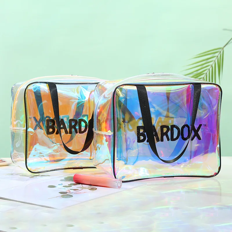

Transparent Colorful Laser PVC Cosmetic Bag New Hand Carry Large Capacity Letter Printing Travel Storage Pouch