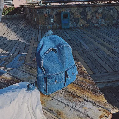 dark blue MANFUNI, Большой Вместительный корейский Джинсовый Рюкзак для женщин, модный студенческий рюкзак для путешествий, Женские Простые рюкзаки, школьные сумки - Цвет: dark blue