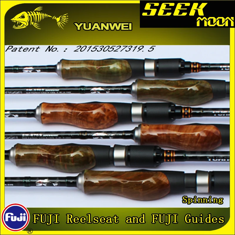 YUANWEI Seek Moon Spinning Fishing Rod 1.98m 2.1m ML/M/MH Carbon Lure Rods Wood Handle Casting Rod Vara De Pesca Peche Olta B183
