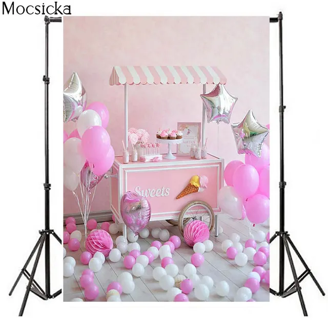 Girl Birthday Portrait Photography Backdrop Floral Cage Balloons Pink Newborn Baby Portrait Cake Smash Background Photo Studio style 8