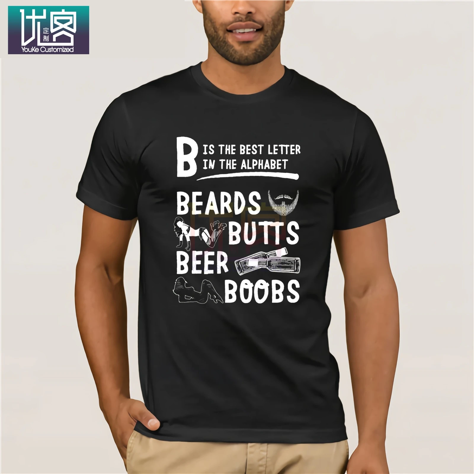 Бренд B-Лучшая мужская футболка с буквенным принтом в виде букв и Beards Butts уличная
