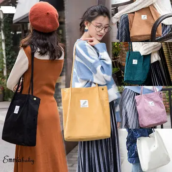 

Women Heavy Duty Classic Retro Corduroy magnetic button Shoulder Canvas Tote Bag