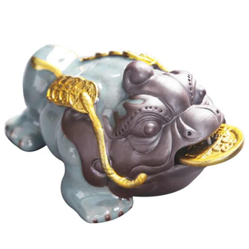 

Geyao gold toad tea pet decoration boutique can be raised purely manual three foot toad tea play teapet tea set tea accessories