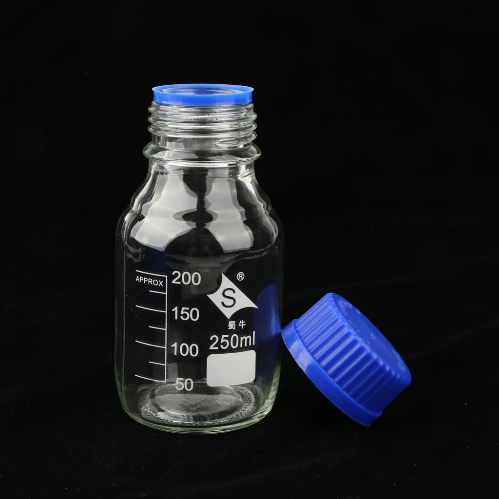2 Pcs Reagent Storage Bottle Clear High Hardness Glass Graduated Screw Cap 250/100ml