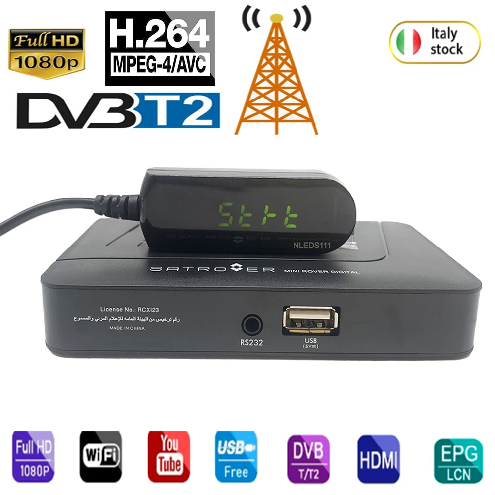 DVB-T2 итальянский цифровой ТВ-тюнер DVB T2 H264 приемник антенны 10-bit декодер формата HD TV