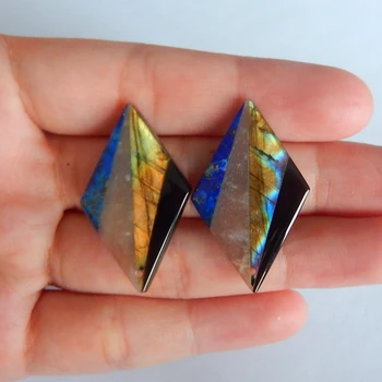 

Labradorite,Sun stone with Obsidian,lapis lazuli fashion woman Earring Bead,Charms Women Earrings Jewelry,32x20x4mm，6.2g