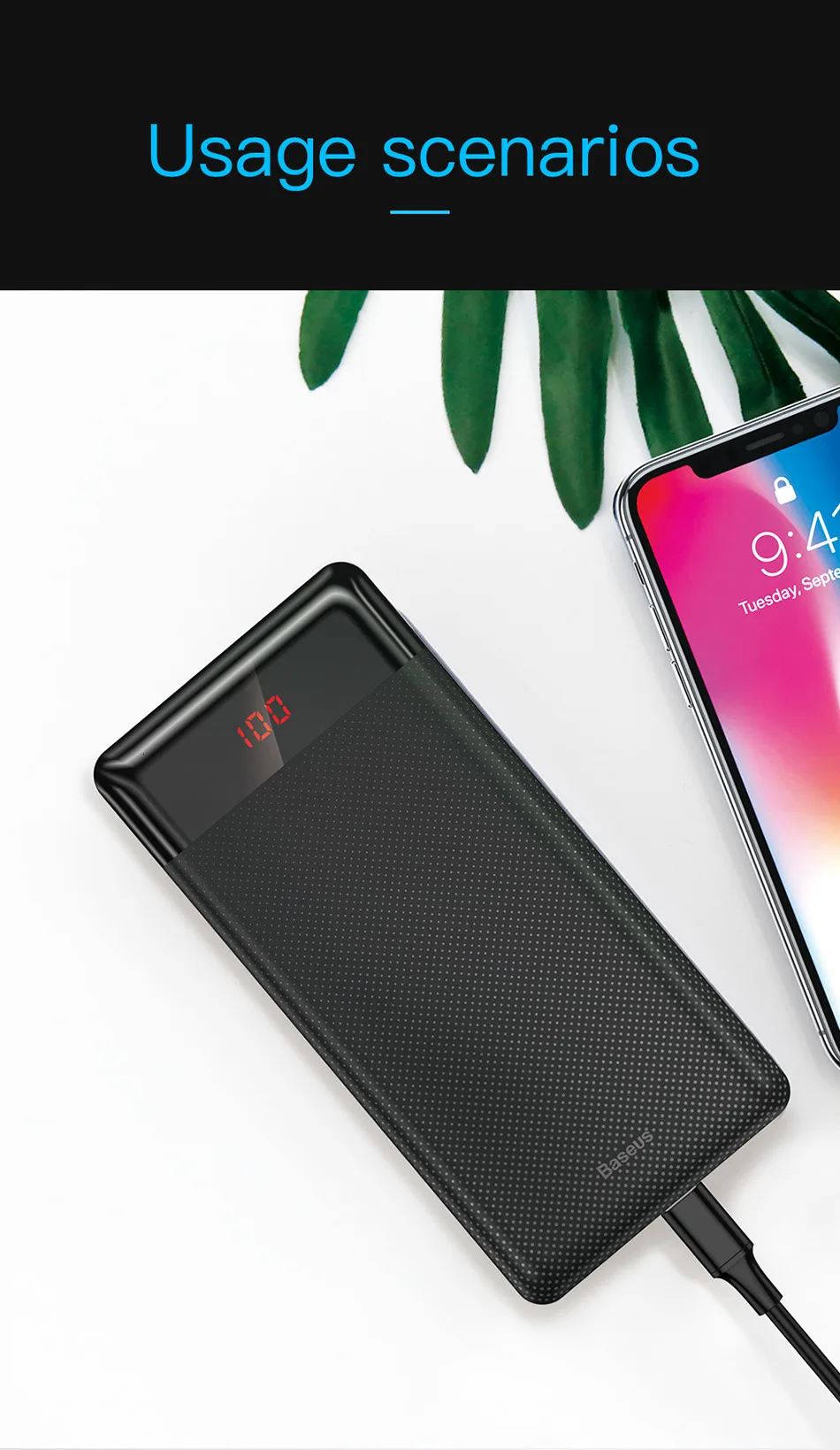 Baseus 10000 мАч Мощность/ч, тонкое USB Мощность банк 10000 мАч повербанк Портативный телефона с двумя USB выходами Батарея Зарядное устройство для Xiaomi Mi 3 iPhone