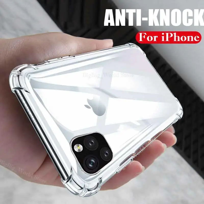 

Soft Clear Case For iPhone 11 Pro Max X XS Max XR Four Corner Strengthen Silicone TPU Phone Cover For iPhone 6 6S 7 8 Plus Case