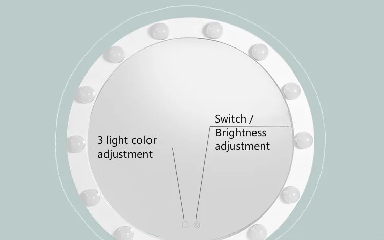 Большая круглая зеркало для макияжа с светодиодный свет лампочки Профессиональный смарт сенсорный выключатель регулируемый свет настольное дамское зеркало mx9091737