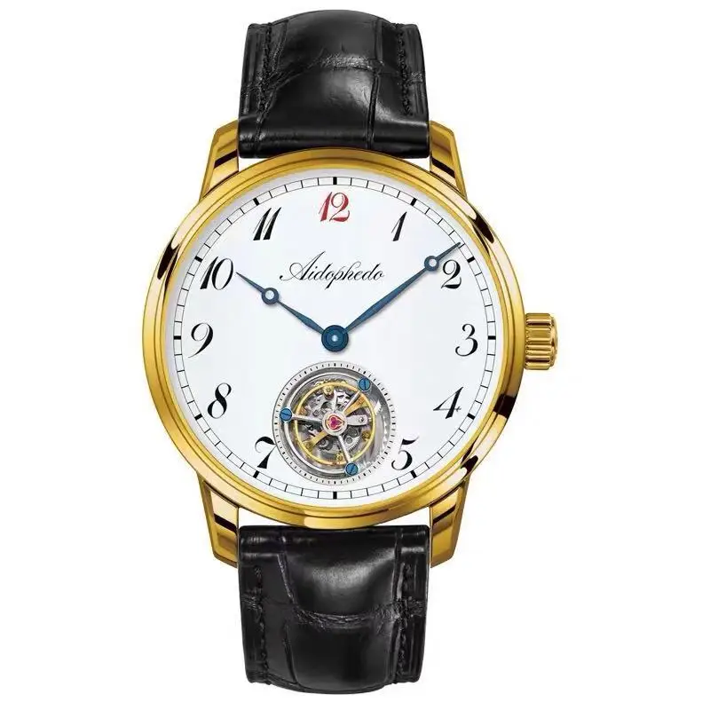 Мужские механические часы с коаксиальным турбийоном, Топ бренд, роскошные оригинальные настоящие ST8230, Мужские t часы, мужские часы из крокодиловой кожи - Цвет: Digital Gold