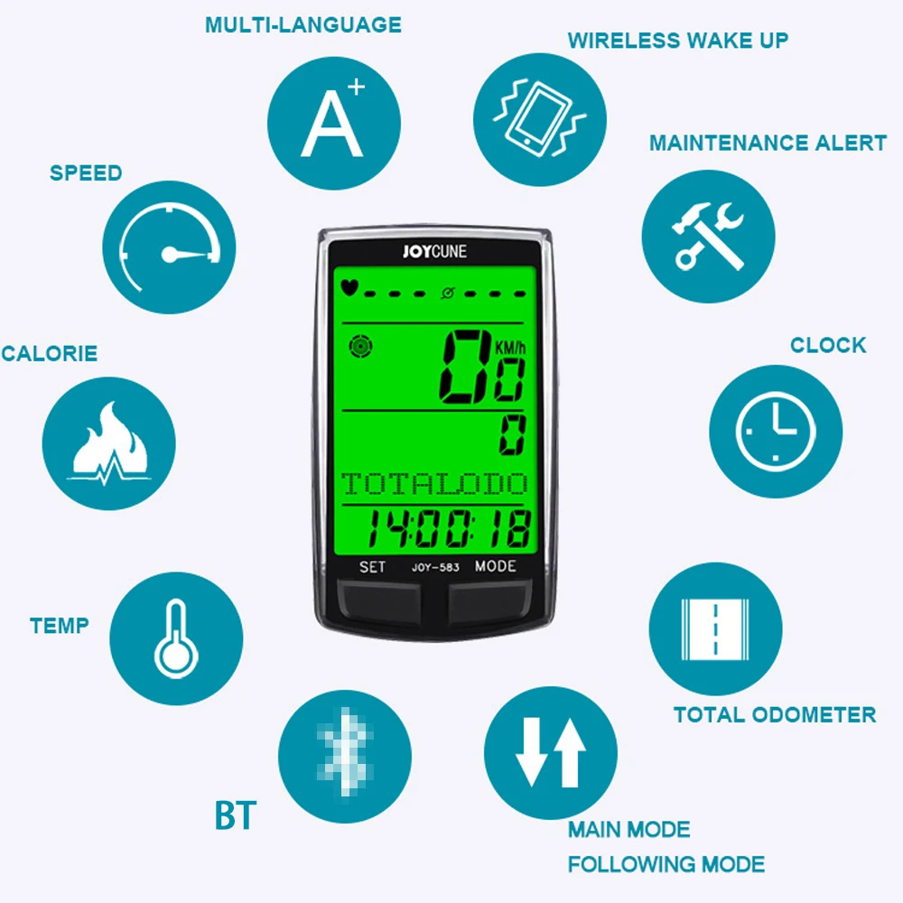 

Waterproof Bike Computer Speedometer Bicycle Multi-function Bt Code Table Large-screen Backlight with Eight Countries Language