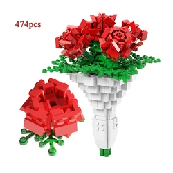 Bouquet de roses romantiques pour filles, blocs de construction, cadeau de saint valentin, maison bonsaï modèle de fleur, briques à assembler, jouets pour enfants 