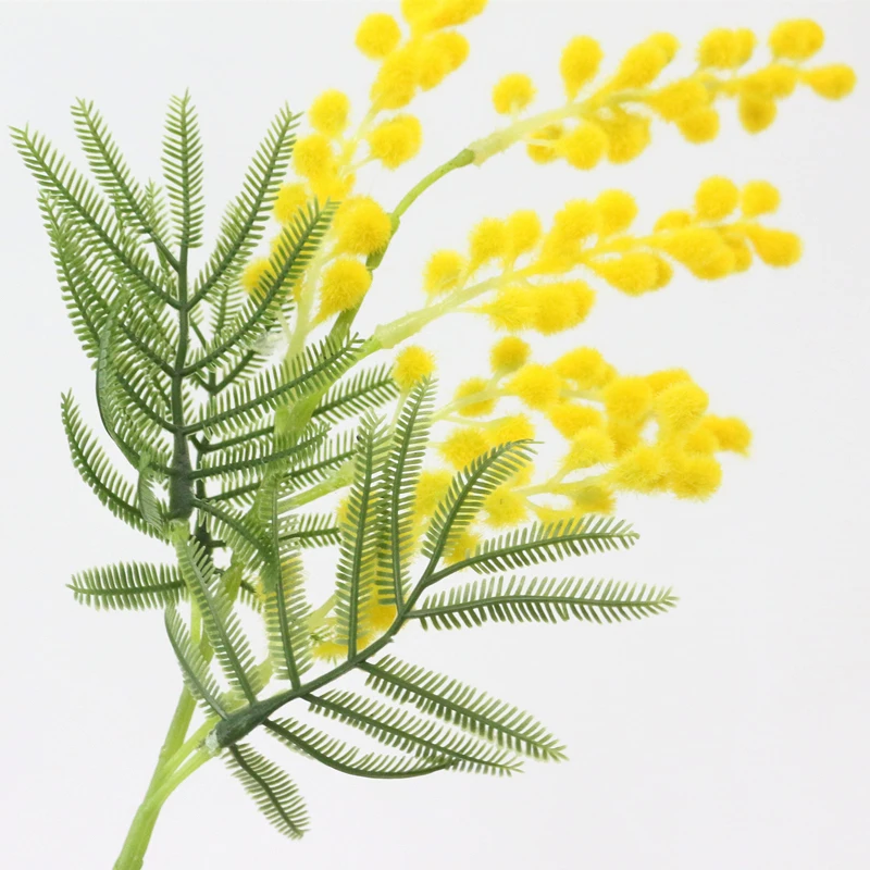 JAROWN Artificial Acacia Yellow Mimosa Plush Pudica Fake Silk Flower Wedding Party Decor Red Bean Plant Home Decor (5)