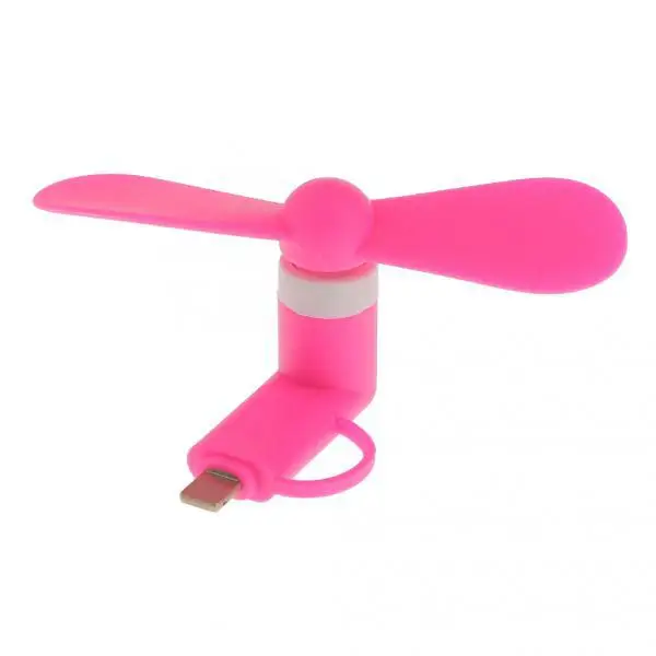 2x 2-In-1 Mini Micro USB Lighting Cooling Fan Cooler For IOS Android Phone Pink