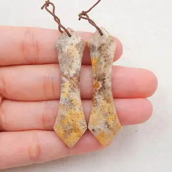 

Natural Indonesian F ossil Coral fashion Semi-precious stone, Fashion Women Earriings 51x14x4mm，8.2g