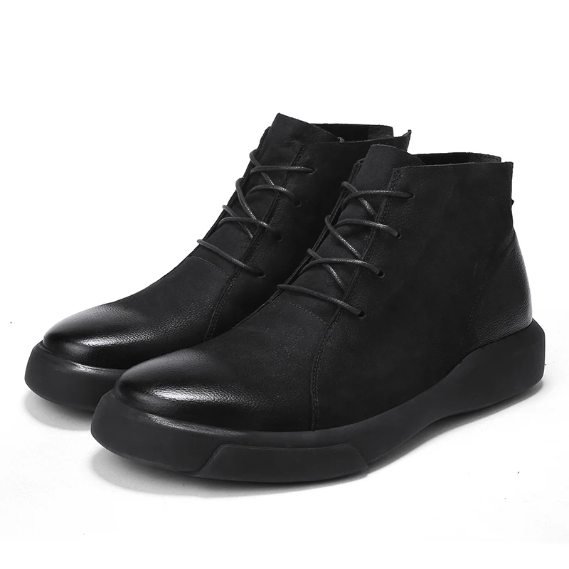 KATESEN/сезон осень-зима; плюшевые теплые мужские ботинки из натуральной кожи; Всесезонная Рабочая обувь; мужские ботильоны с мехом; уличные ботинки «Челси» - Color: F9071-black