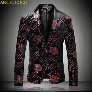 

Brand New Tide Male Velvet Gold Floral Pattern Slim Fit Mens Suits Wedding Groom Tuxedo Singer Costume Best Man Blazer M-5XL