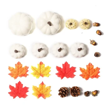 

A set Simulated White Pumpkin Maple Leaves Acorn Pine Cones Accessories Halloween Fall Harvest Thanksgiving Home Decorations