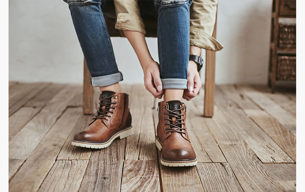 Мужские повседневные сапоги; коллекция года; Модные осенние и зимние классические сапоги; Модные Черные ботильоны на шнуровке; botas hombre; брендовые кожаные мужские ботинки