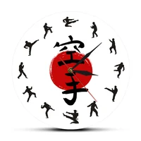 Fistfight Karate Wall Decor Hanging Silent Wall Watch Japanese Martial Arts Karate Silhouettes Living Room Decorative Wall Clock 1