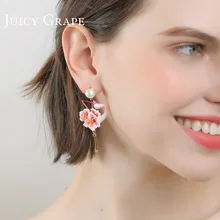 Сочные виноградные цветочные серьги в форме Фламинго женские жемчужные серьги-гвоздики, темпераментные серьги-гвоздики, серьги-гвоздики без ушей