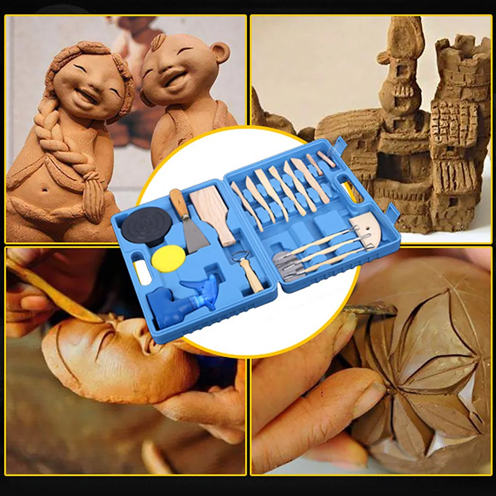Студенческая керамика практичная губка DIY с коробкой резьба, керамика спрей бутылка Ремесло Деревянный скребок Инструменты для создания скульптур из глины моделирование