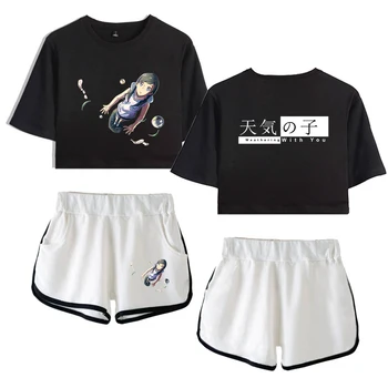 

Son of the weather 2019 two piece sets pokemon cartoon streetwear summer gym casual fashion navel tshirt+ shorts set