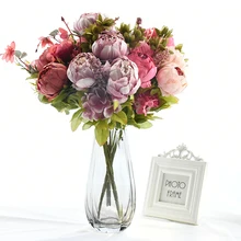 1 bundle Silk Pfingstrose Bouquet Hause Dekoration Zubehör Hochzeit Sammelalbum Gefälschte Pflanzen Diy Pompons Künstliche Rosen Blumen(China)