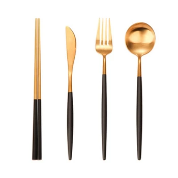 

4Pcs Gold Dinnerware Set Stainless Steel Tableware Set Knife Fork Spoon Flatware Set Dishwasher Safe Cutlery Set Gift