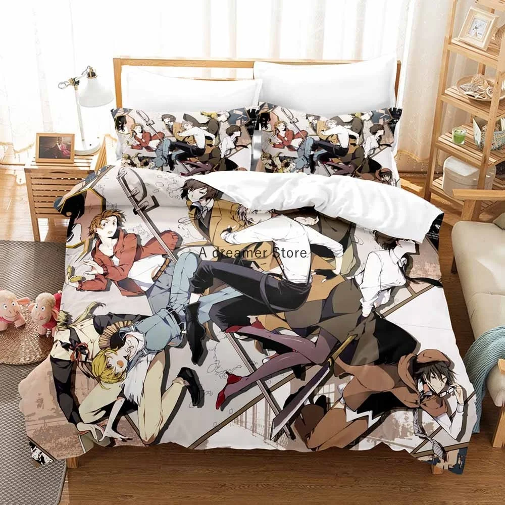 Anime : Bungo Stray Dogs Bedding Set Cartoon Duvet Cover And Pillowcases Queen Full Size Kids Gift Decor Home Bedclothes 4